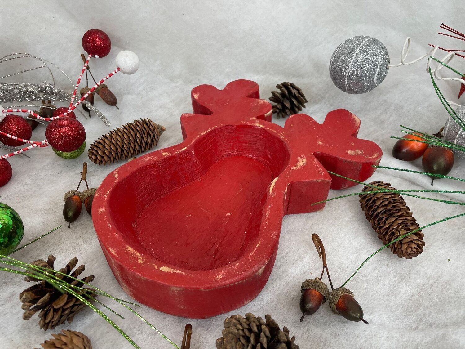 Reindeer Dough Bowl-9x10-New Design-Candle Ready-Four Color Choices-Reindeer-Original-Christmas Reindeer Dough Bowl, COLOR: Red