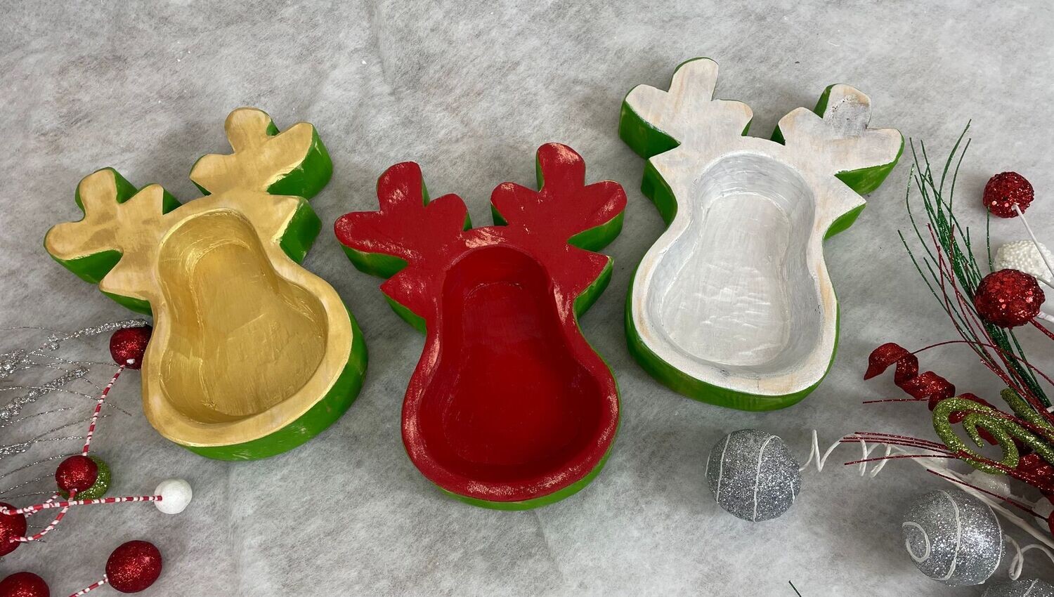 Jolly Reindeer Bowl-Assorted Trio Pack-9x10-Christmas-New Design-Candle Ready-Reindeer-Two Tone-Beautiful-Jolly Reindeer-Trio Pack-9 PCS