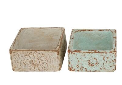 Bohemian Flower Candle Vessel™-Candle Pour-Clay-5 x 5 x 3 in-Turquoise and White-Soft Pack-10 Pieces