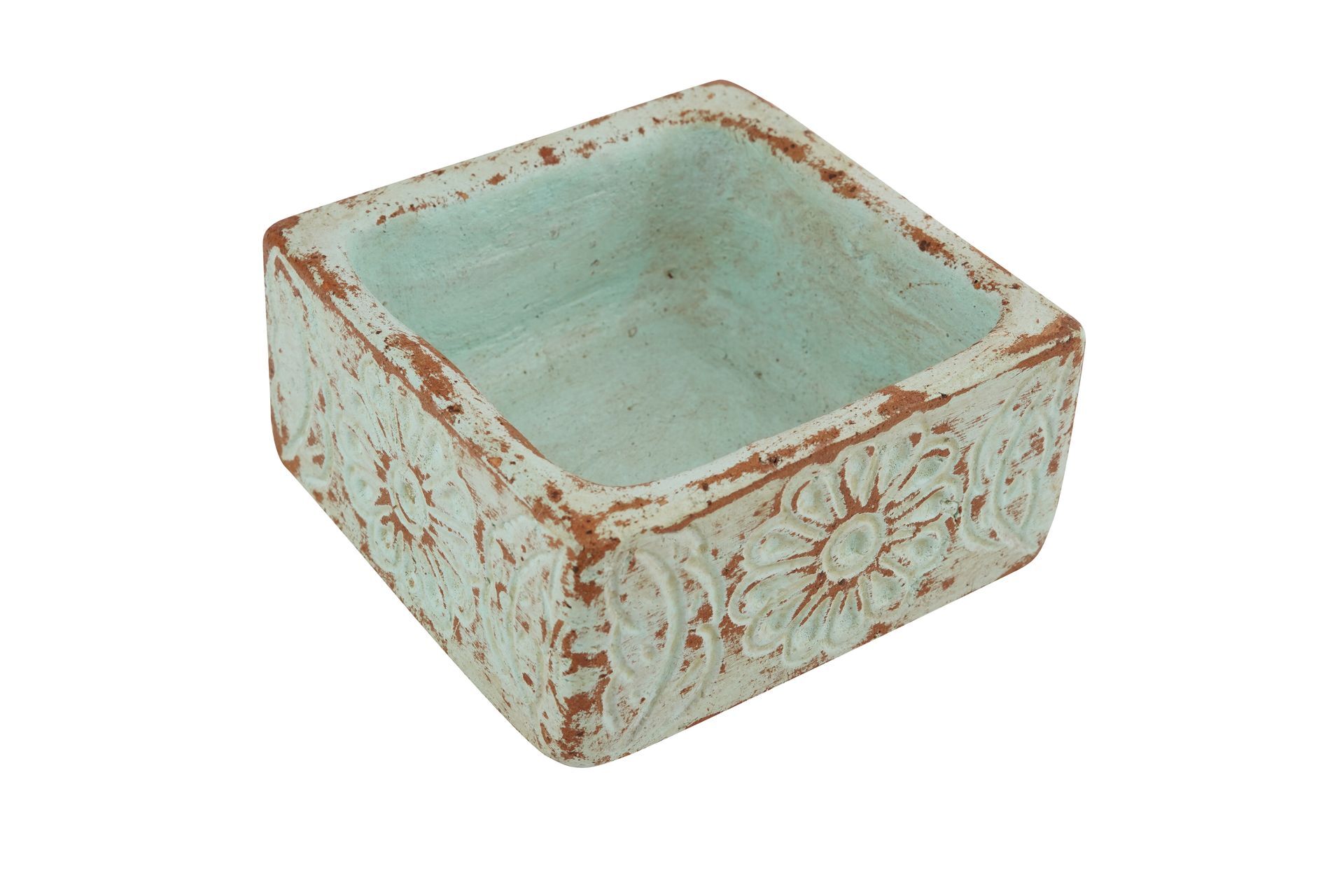 Bohemian Flower Candle Vesselâ„¢-Candle Pour-Clay-5 x 5 x 3 in-Turquoise and White-Soft Pack-10 Pieces