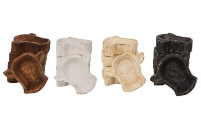 Mini Cow Head-Skull-Bowl-8 x 7 x 2 inches-Wood-Handmade-Candle Pour-Carved-Four Color Choices-Cow Head-Mini