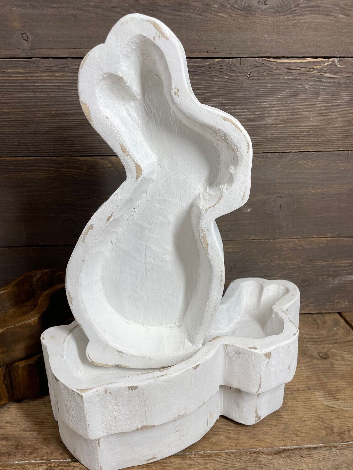 Matilda the  Easter Bunny Dough Bowl-Original Design-Hand Carved-7 x 13 in-Candle Ready-Matilda the Easter Bunny-3 Color Choices, COLOR: White