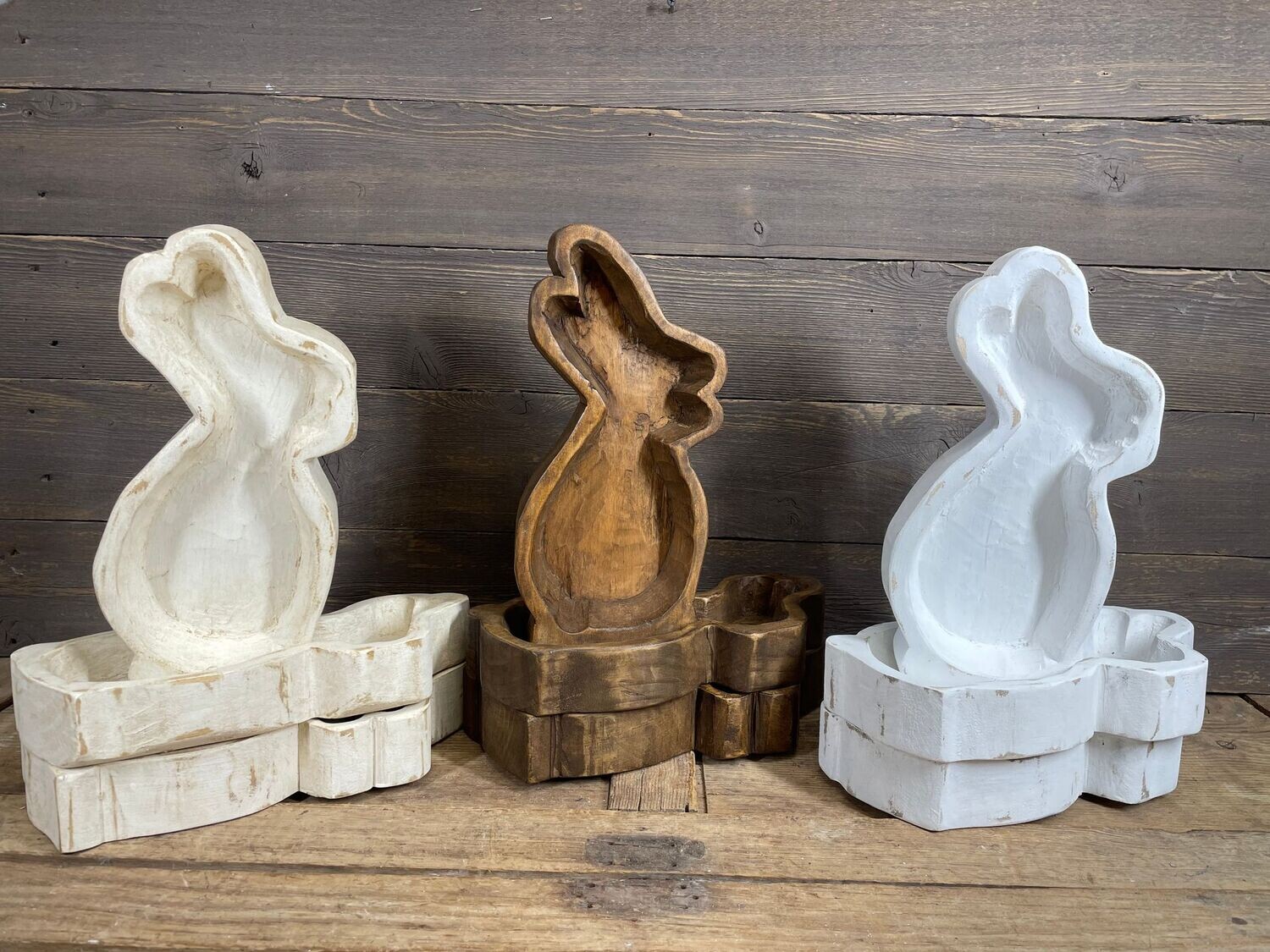 Trio Pack-Matilda the  Easter Bunny Dough Bowl-Original Design-Hand Carved-7 x 13 in-Candle Ready-Matilda the Easter Bunny-Trio Pack-9 PCS