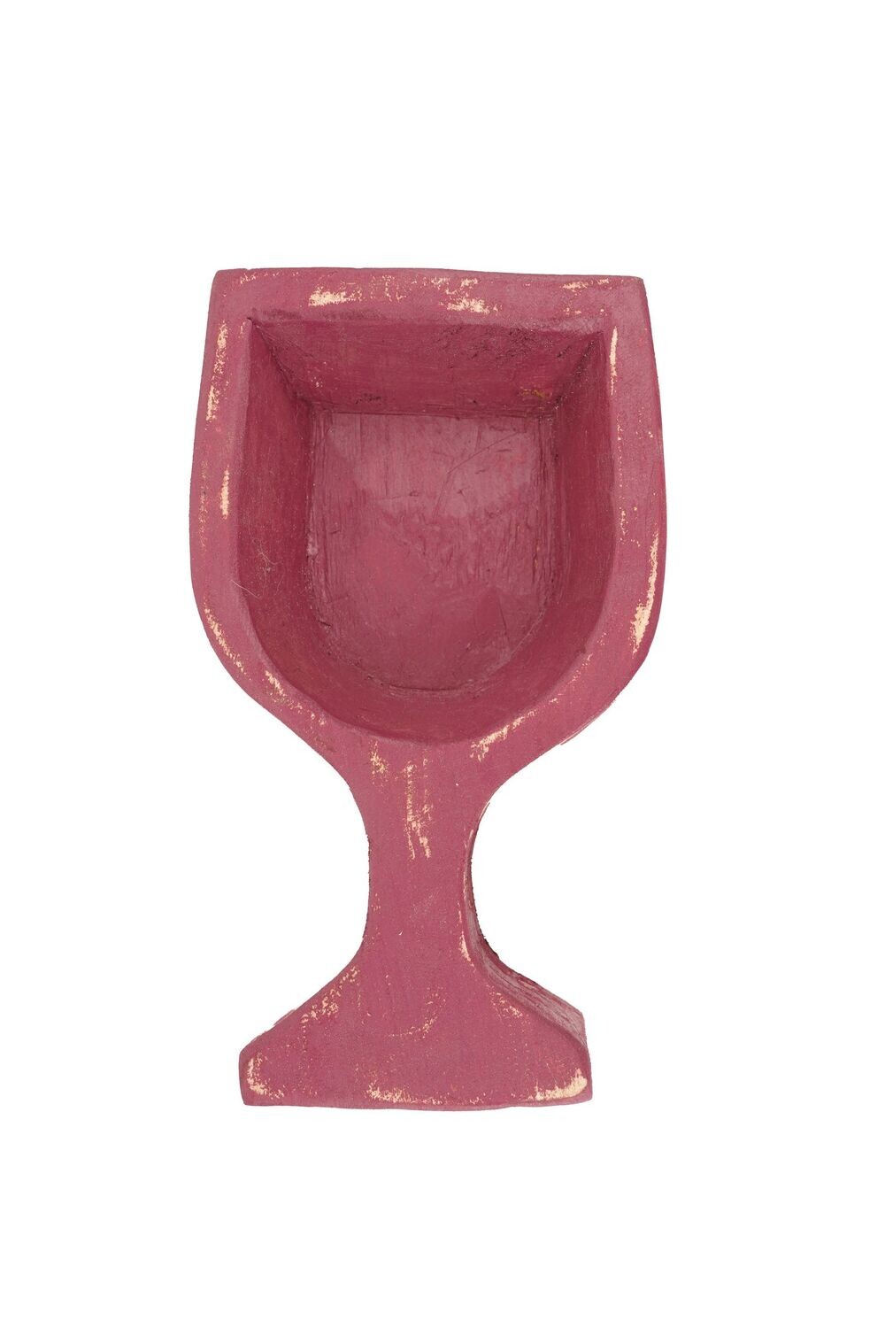 Wine Glass Dough Bowl-6 x 10 x 2 inches-Wood-Handmade-Carved-Candle Ready-Wine Glass, COLOR: Burgundy