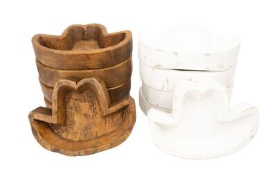 Hat Dough Bowl-Mixed Pack-9 x 6 x 2 inches-Wood-Western-Handmade-Carved-Candle Ready-Mixed Pack-Sombrero-16 PCS