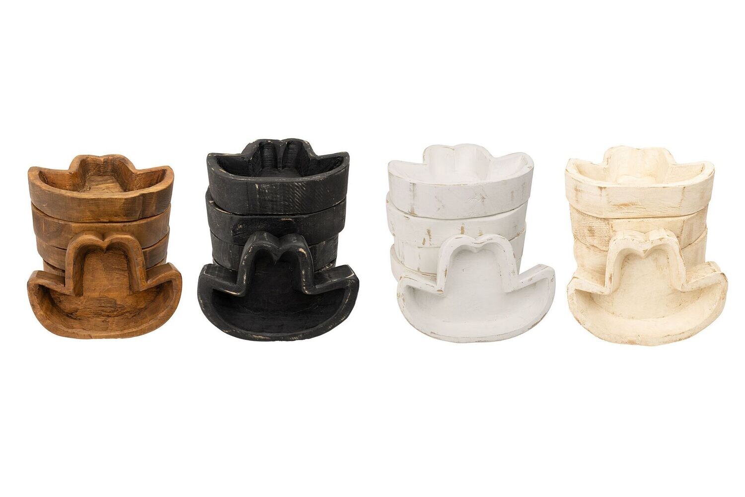 Hat Dough Bowl-Quad Pack-9 x 6 x 2 inches-Wood-Western-Handmade-Carved-Candle Ready-Quad Pack-Sombrero-12 PCS