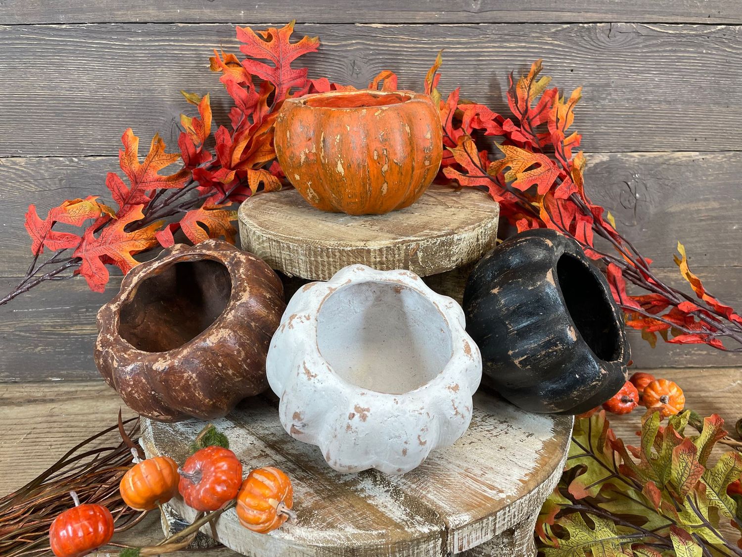 Pumpkin Candle Vessel-Assorted Quad Pack-8 Pieces-Handmade-Candle Ready-Clay-6 x 4 in-Exclusive Design-Pumpkin-Assorted Quad Pack-8 Pieces