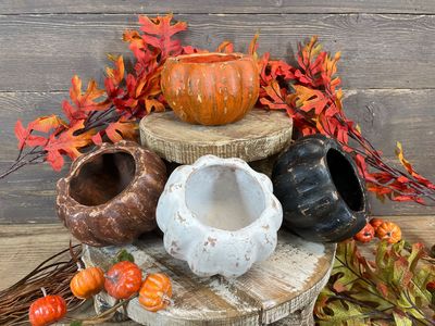 Pumpkin Candle Vessel-Assorted Quad Pack-8 Pieces-Handmade-Candle Ready-Clay-6 x 4 in-Exclusive Design-Pumpkin-Assorted Quad Pack-8 Pieces