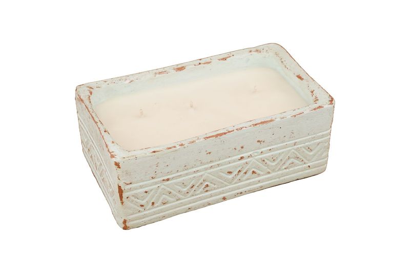 CLEARANCE -Aztec Rectangular Candle Clay Vessel-4.5x8 inches -Clearance-Turquoise