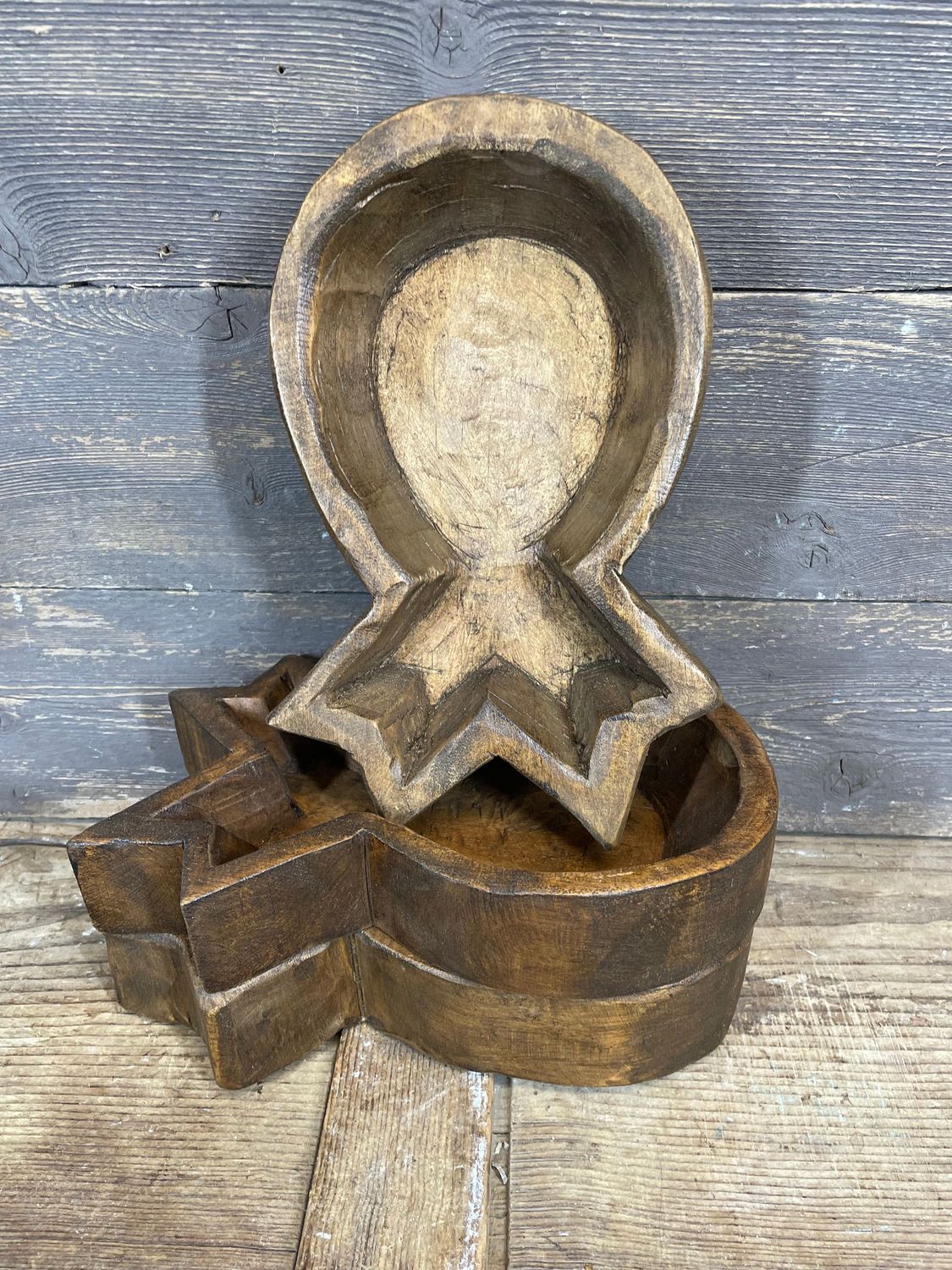 Cancer Symbol Dough Bowl-Candle Ready-7x10-inches-Hand Carved-Cancer Dough Bowl-NEW, COLOR: Waxed