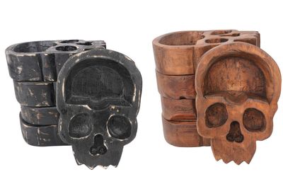 Skull Dough Bowl-6 x 9 x 2inches-Wood-Carved-Candle Ready-Skull-Two Color Choices-NEW Skull Dough Bowl-6 x 9 x 2inches-Wood-Carved-Candle Ready-Skull-Two Color Choices-NEW