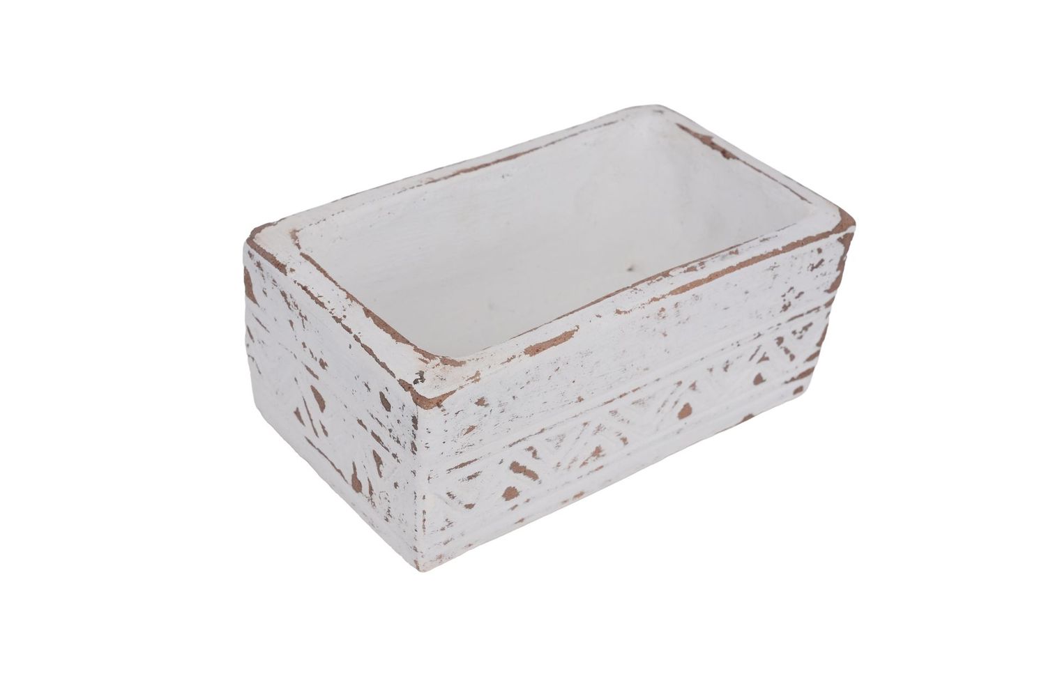Aztec Rectangular Candle Clay Vessel-4.5x8 inches -White