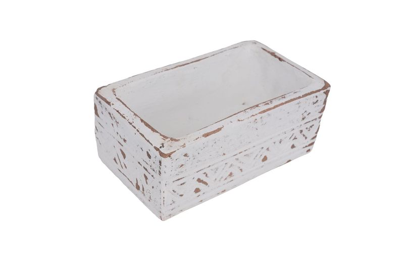 Aztec Rectangular Candle Clay Vessel-4.5x8 inches -White