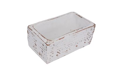 OVERSTOCKED-Aztec Rectangular Candle Clay Vessel-4.5x8-White-$12