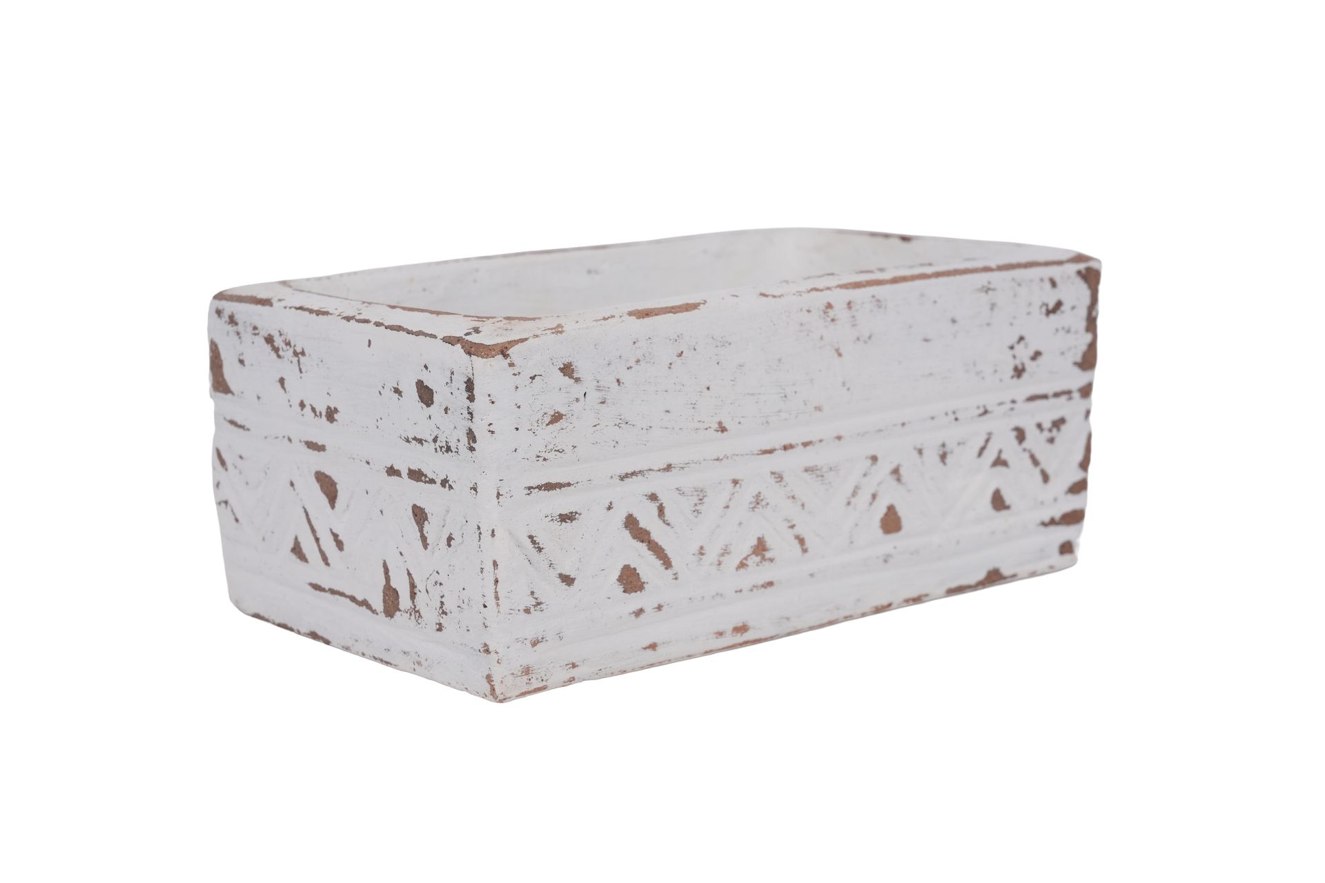 Aztec Rectangular Candle Clay Vessel-4.5x8 inches -White