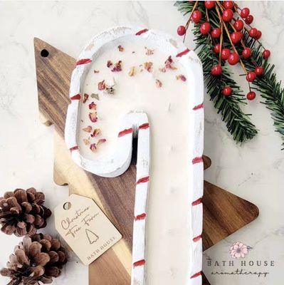 Jolly Candy Cane Bowl-6x12-Candle Ready-Xmas Candy Cane-Two Tone Jolly Candy Cane Bowl-6x12-Candle Ready-Xmas Candy Cane-Two Tone