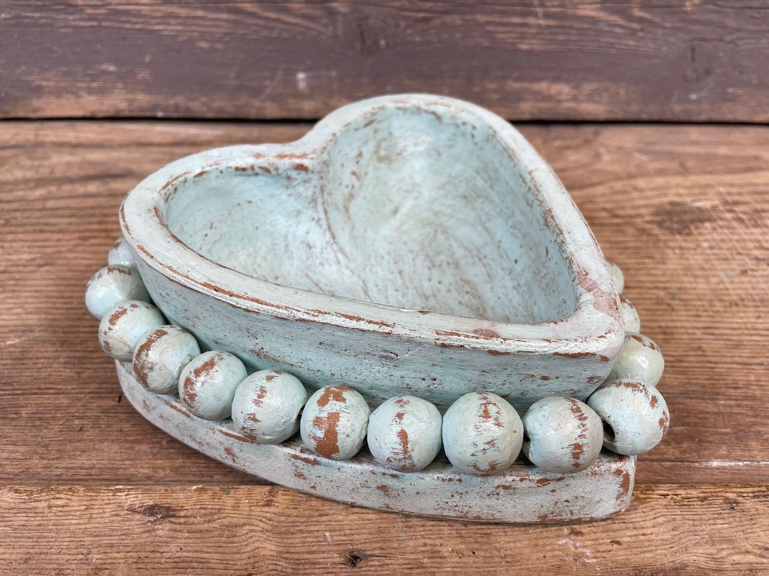 NEW SIZE-Beading Heart -7x7 inches-Candle Ready Clay Vessel-Mint Mist-10 PCS