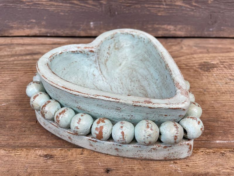 NEW SIZE-Beading Heart -7x7 inches-Candle Ready Clay Vessel-Mint Mist-10 PCS