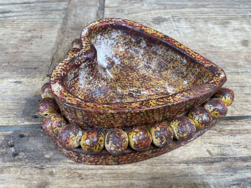 NEW SIZE-Beading Heart --7x7 inches-Candle Ready Clay Vessel-Red-10 PCS