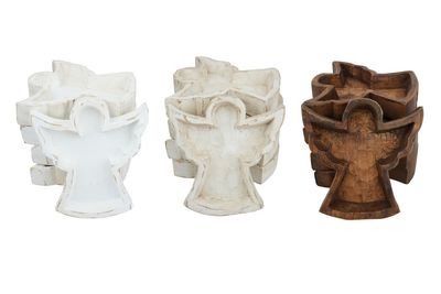 Angel Dough Bowl-8 x 8 x 2 in-Wood-Handmade-Candle Ready-Carved-Angel-NEW-10 Pieces