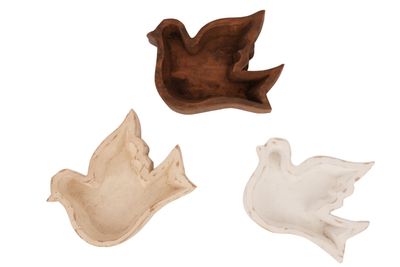 Dove Dough Bowl-6 x 13 x 2 in-Wood-Handmade-Candle Ready-Carved-Dove-NEW-Assorted Pack-12 Pieces