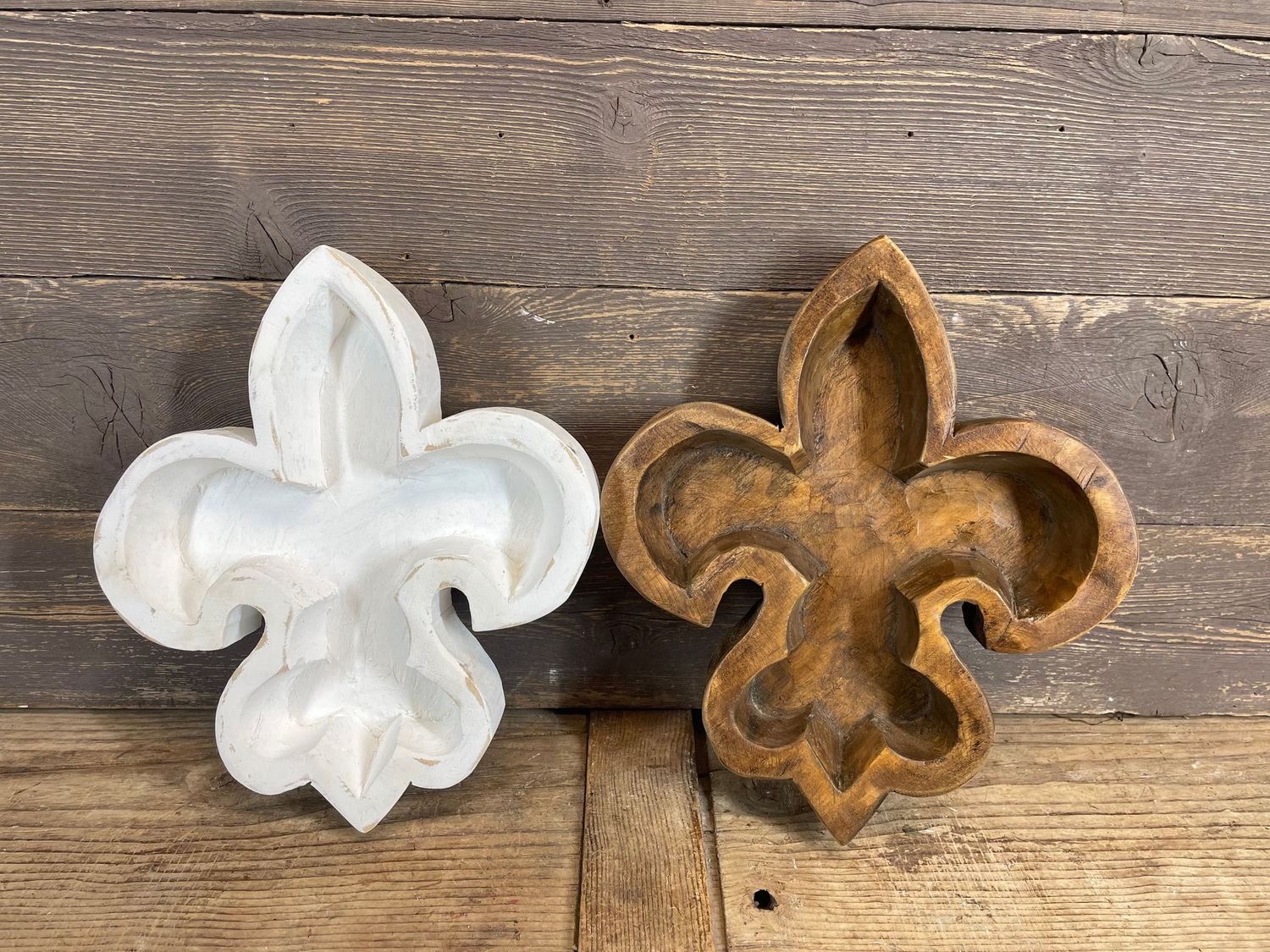 Fleur de Lis Dough Bowl-10 x 12 x 2 inches-Wood-Handmade-Candle Ready-Carved-Mixed Pack-NEW