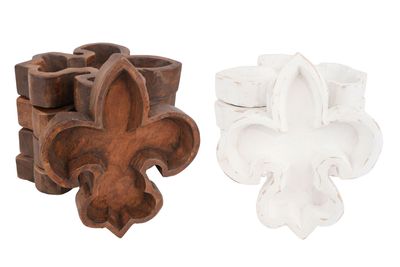 Fleur de Lis Dough Bowl-10 x 12 x 2 inches-Wood-Handmade-Candle Ready-Carved-Mixed Pack-NEW
