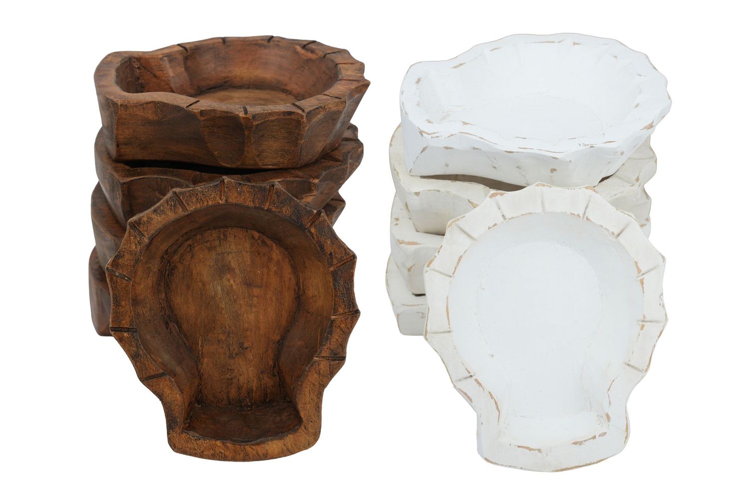 Sea Shell Dough Bowl-6 x 7 x 2 in-Wood-Handmade-Candle Ready-Carved-NEW-Mixed Pack--10 Pieces