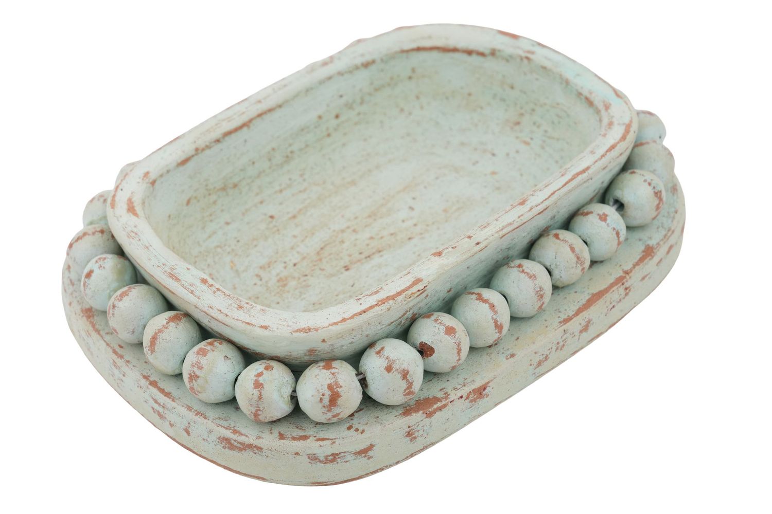 NEW SMALLER SIZE-Ovee Beaded Candle Ready Clay Vessel--7x9 inches-Mint Mist--10 Pieces