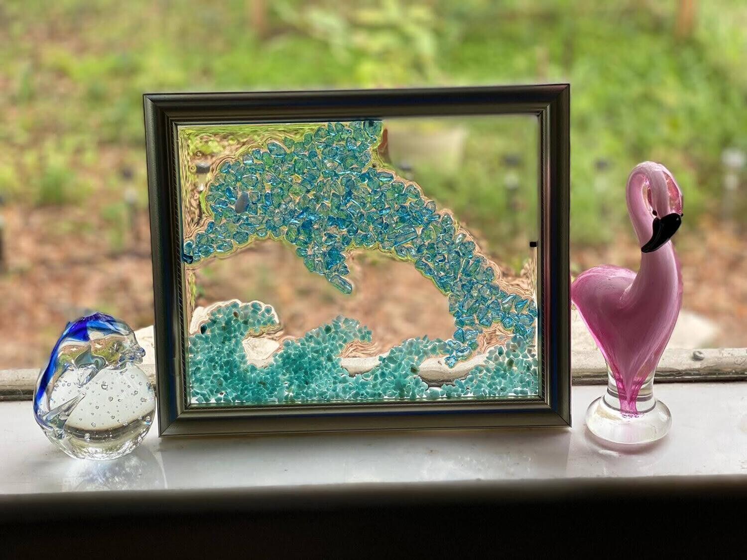 Dolphin with Stone Waves Glass Epoxy Resin Art