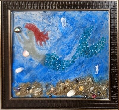 Mermaid Epoxy Art with Hematite 8x10