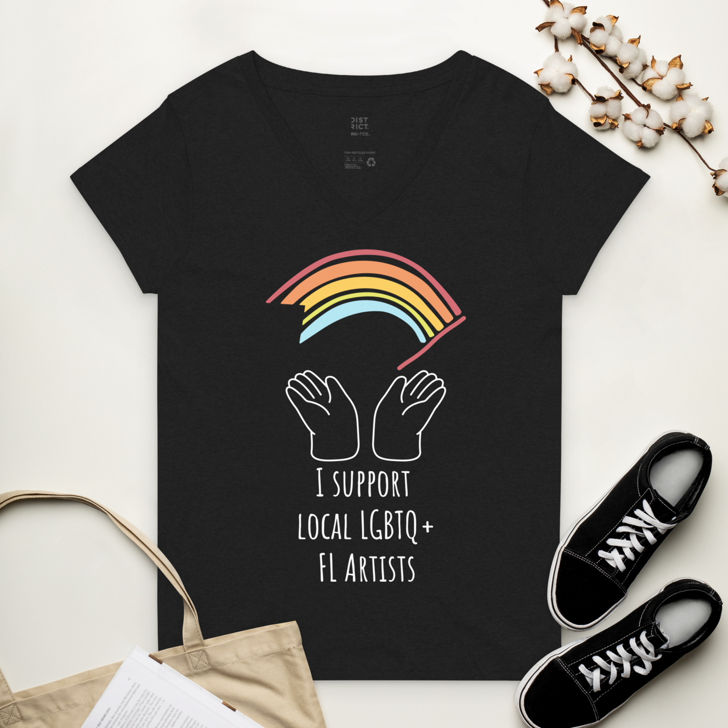Women’s recycled v-neck t-shirt support LGBTQ+ Artists