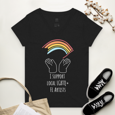 Women’s recycled v-neck t-shirt support LGBTQ+ Artists