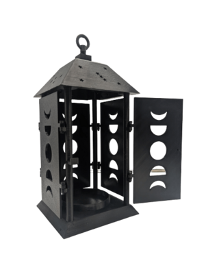 Black Colored 3D printed Hanging Lantern with Moon Phases Side Panels