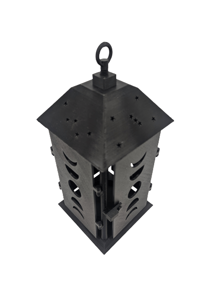 Black Colored 3D printed Hanging Lantern with Moon Phases Side Panels