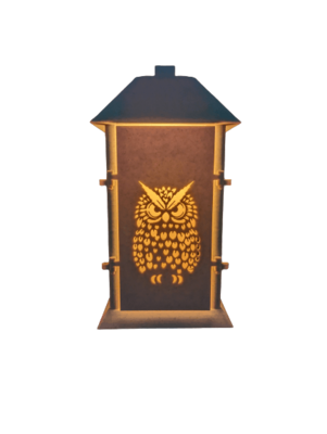 White Stone Colored 3D printed Hanging Lantern with Traditional Owl and Angry Owl Side Panels