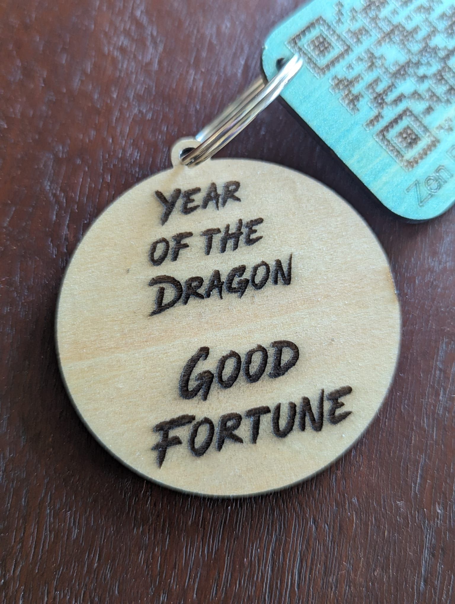 Chinese Zodiac Year of the Dragon - Good Fortune Wood Keychain