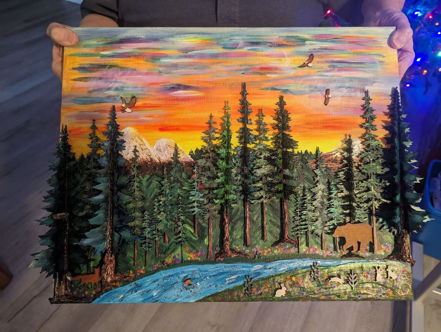 Commission a unique 3D painting with wood elements