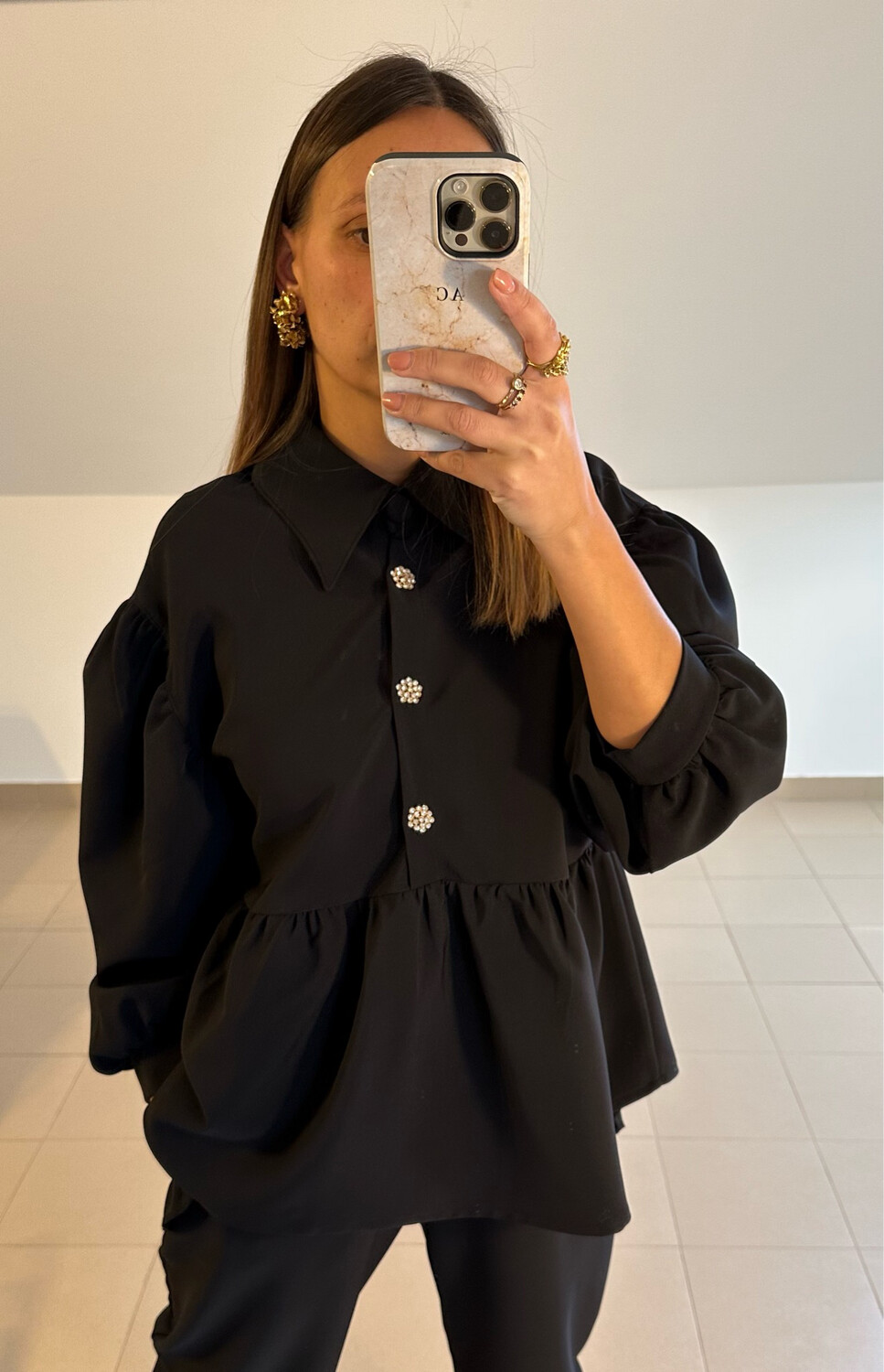 Blusa / Camisa Preta Botão Jóia