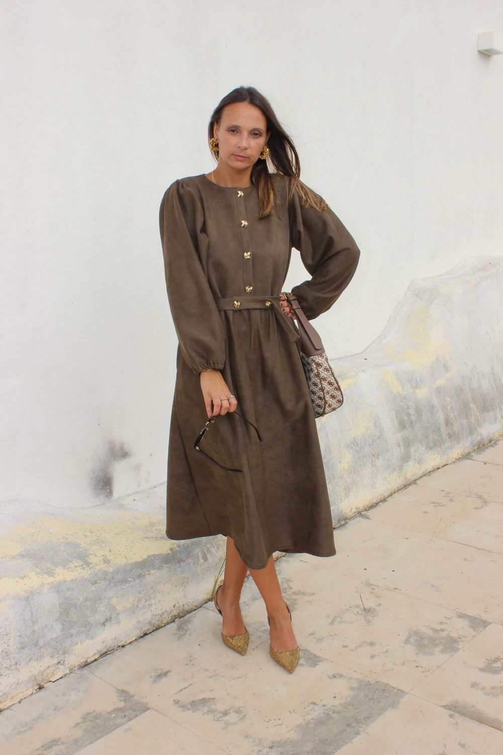 Vestido Castanho Suede