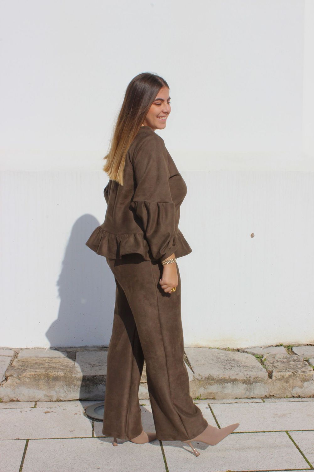 Calças Castanho Suede