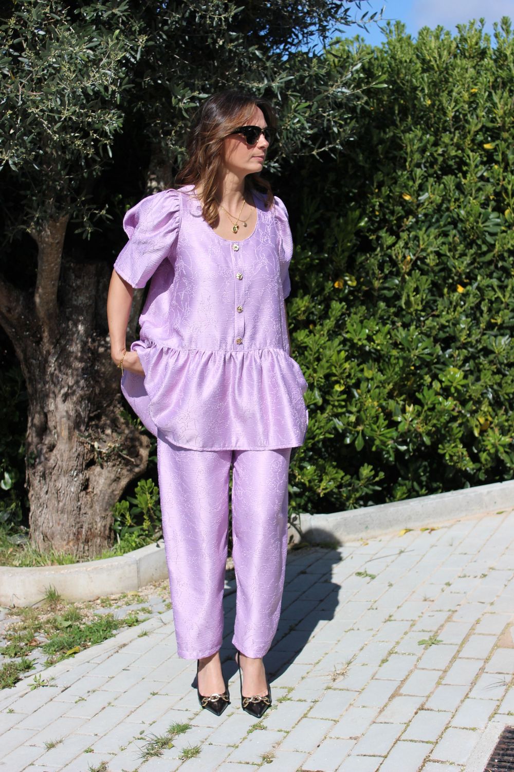 Calças Lilás Flores