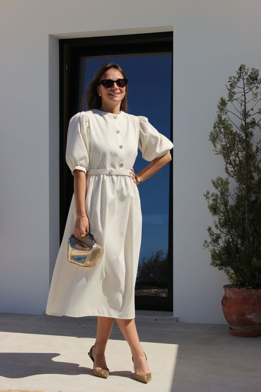 Vestido Bege Bolinhas  ( EM PRÉ- VENDA)