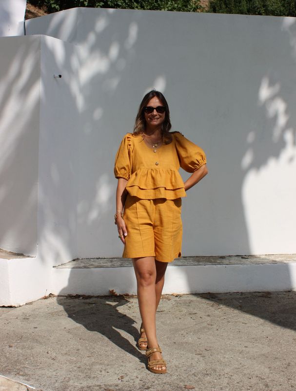 Blusa Curta Linho Amarelo
