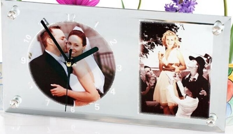 Cadre photo horloge en verre