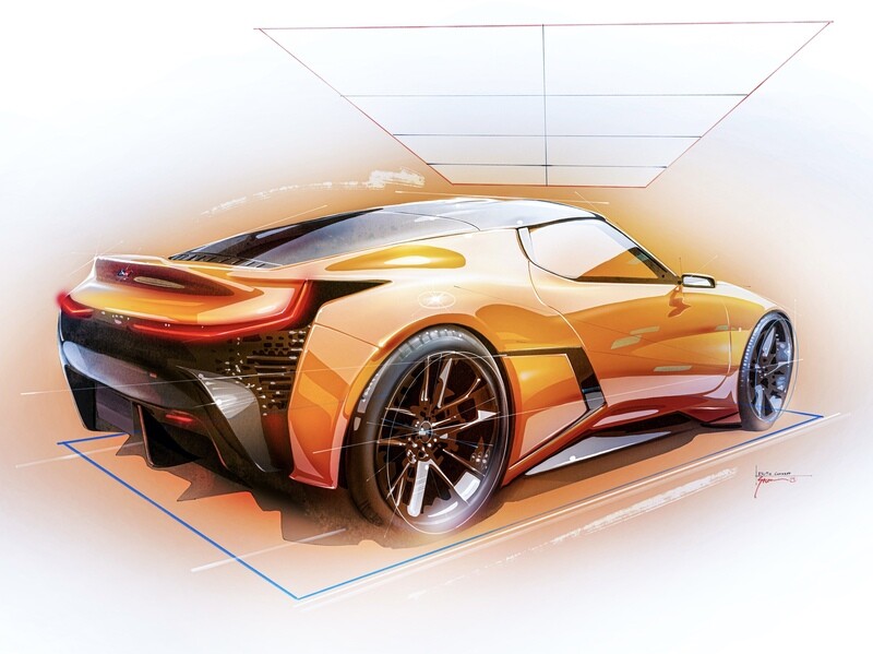 Toyota FT-Se Rear-Corner Sketch Study — Full Color