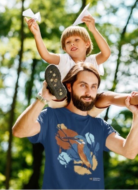 Wildlife Trust of South &amp; West Wales "Kingfisher" Navy Unisex Organic Tee Shirt LARGE (L)