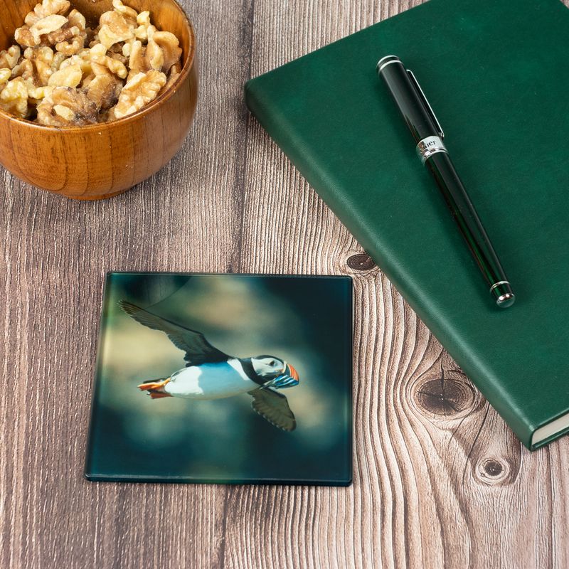 Flying Puffin Glass Coaster