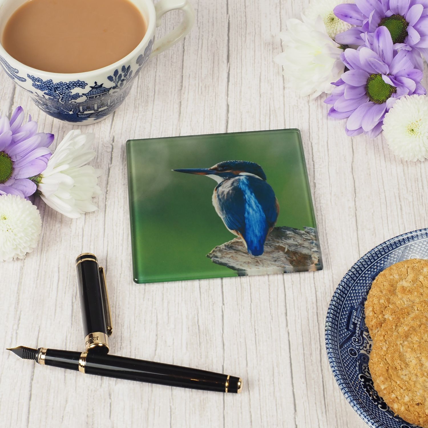 Sitting Kingfisher Glass Coaster
