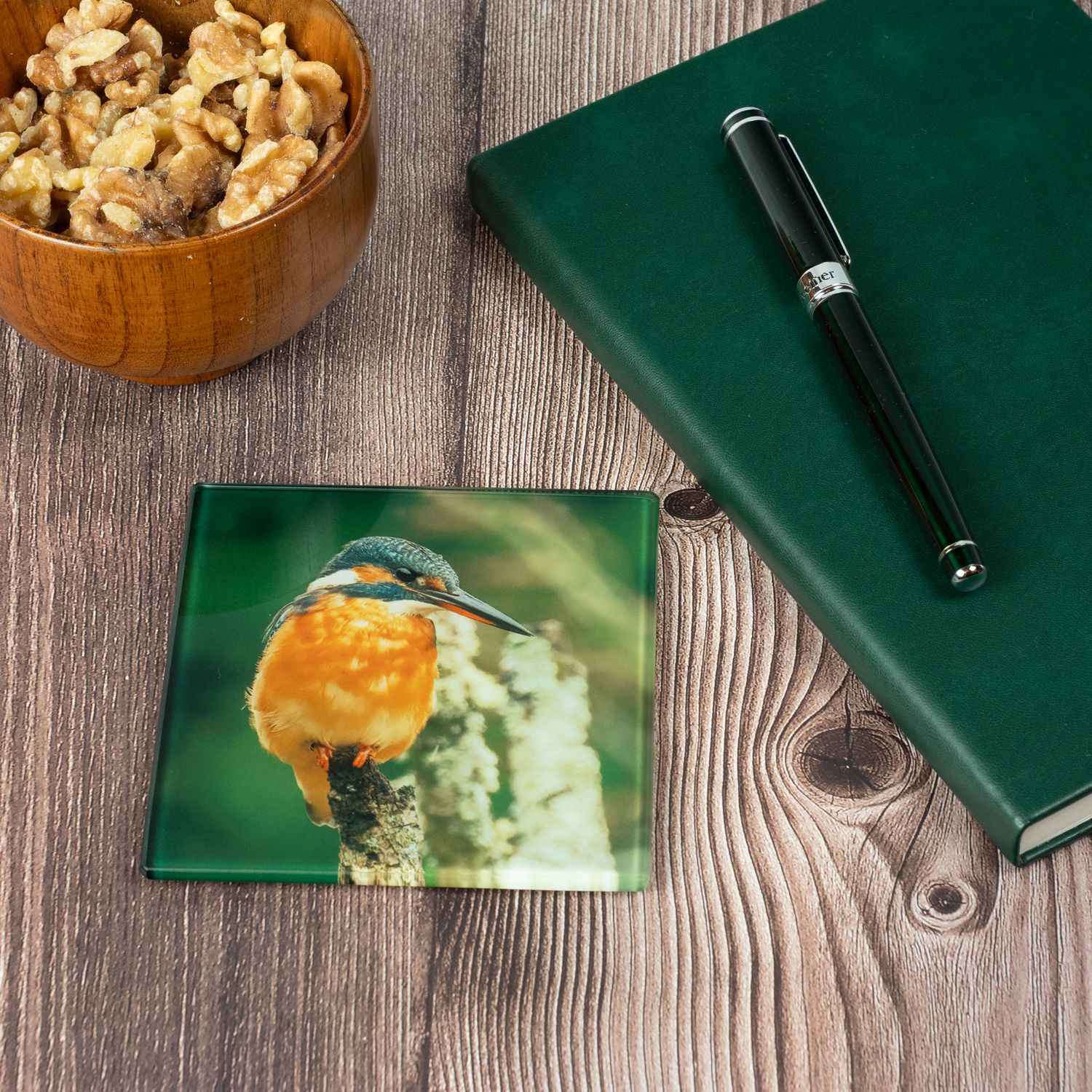Sitting Kingfisher Front Glass Coaster